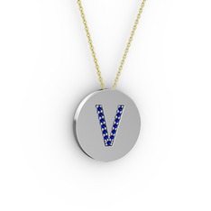 V Baş Harf kolye - Lab safir 14 ayar beyaz altın kolye (40 cm gümüş rolo zincir) #tpavms
