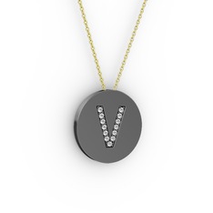 V Baş Harf kolye - Swarovski 925 ayar siyah rodyum kaplama gümüş kolye (40 cm altın rolo zincir) #utrffy