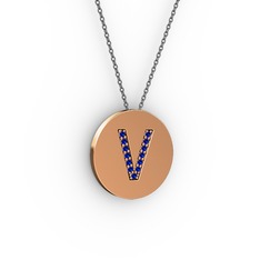 V Baş Harf kolye - Lab safir 14 ayar rose altın kolye (40 cm gümüş rolo zincir) #yhw33l