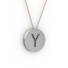 Y Baş Harf kolye - Siyah zirkon 925 ayar gümüş kolye (40 cm rose altın rolo zincir) #1i785kh