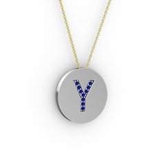 Y Baş Harf kolye - Lab safir 14 ayar beyaz altın kolye (40 cm gümüş rolo zincir) #1k9xx65