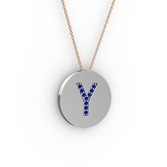 Y Baş Harf kolye - Lab safir 14 ayar beyaz altın kolye (40 cm gümüş rolo zincir) #1pc7o7y