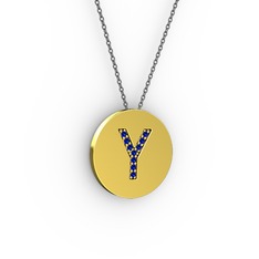 Y Baş Harf kolye - Lab safir 14 ayar altın kolye (40 cm gümüş rolo zincir) #1pr11zb