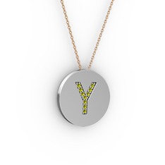 Y Baş Harf kolye - Peridot 8 ayar beyaz altın kolye (40 cm rose altın rolo zincir) #1qflzb5