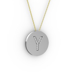 Y Baş Harf kolye - Pırlanta 8 ayar beyaz altın kolye (0.088 karat, 40 cm gümüş rolo zincir) #1sq5tjl