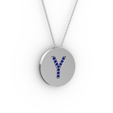 Y Baş Harf kolye - Lab safir 925 ayar gümüş kolye (40 cm beyaz altın rolo zincir) #1tl3omk