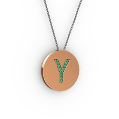 Y Baş Harf kolye - Yeşil kuvars 925 ayar rose altın kaplama gümüş kolye (40 cm gümüş rolo zincir) #7n49j6