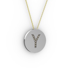 Y Baş Harf kolye - Dumanlı kuvars 925 ayar gümüş kolye (40 cm gümüş rolo zincir) #begu3b