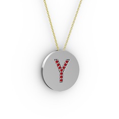 Y Baş Harf kolye - Garnet 925 ayar gümüş kolye (40 cm gümüş rolo zincir) #fvv523