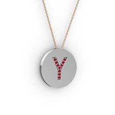 Garnet 14 ayar beyaz altın kolye (40 cm rose altın rolo zincir)