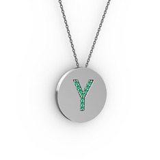 Y Baş Harf kolye - Yeşil kuvars 8 ayar beyaz altın kolye (40 cm gümüş rolo zincir) #gmg9i5