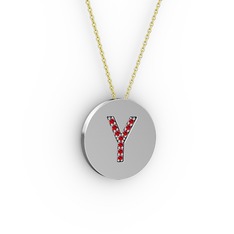 Y Baş Harf kolye - Garnet 8 ayar beyaz altın kolye (40 cm altın rolo zincir) #nvuil8