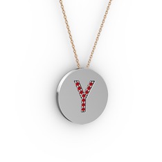 Y Baş Harf kolye - Garnet 925 ayar gümüş kolye (40 cm rose altın rolo zincir) #qc2l5z