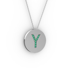 Y Baş Harf kolye - Yeşil kuvars 925 ayar gümüş kolye (40 cm beyaz altın rolo zincir) #xmo7ev