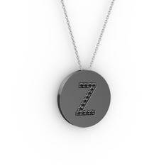Z Baş Harf Kolye - Siyah zirkon 925 ayar siyah rodyum kaplama gümüş kolye (40 cm beyaz altın rolo zincir) #112vvt9