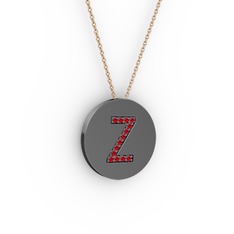 Z Baş Harf Kolye - Garnet 925 ayar siyah rodyum kaplama gümüş kolye (40 cm rose altın rolo zincir) #11bacc8