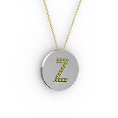Z Baş Harf Kolye - Peridot 18 ayar beyaz altın kolye (40 cm altın rolo zincir) #13uaex2