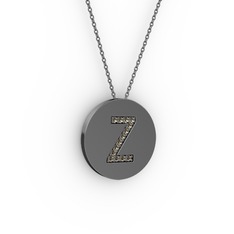 Z Baş Harf Kolye - Dumanlı kuvars 925 ayar siyah rodyum kaplama gümüş kolye (40 cm gümüş rolo zincir) #14avzl9