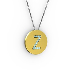 Z Baş Harf Kolye - Akuamarin 8 ayar altın kolye (40 cm gümüş rolo zincir) #15zqi38