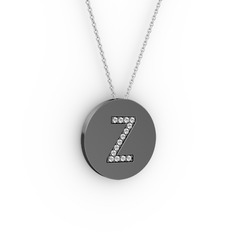 Z Baş Harf Kolye - Pırlanta 925 ayar siyah rodyum kaplama gümüş kolye (0.1232 karat, 40 cm beyaz altın rolo zincir) #1ao85ln