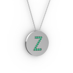 Z Baş Harf Kolye - Yeşil kuvars 14 ayar beyaz altın kolye (40 cm gümüş rolo zincir) #1azugc4