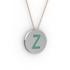 Z Baş Harf Kolye - Yeşil kuvars 18 ayar beyaz altın kolye (40 cm gümüş rolo zincir) #1hct892