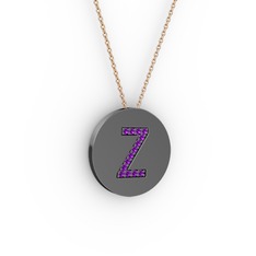 Z Baş Harf Kolye - Ametist 925 ayar siyah rodyum kaplama gümüş kolye (40 cm rose altın rolo zincir) #1j29vix