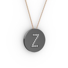 Z Baş Harf Kolye - Pırlanta 925 ayar siyah rodyum kaplama gümüş kolye (0.1232 karat, 40 cm rose altın rolo zincir) #1niuxgm