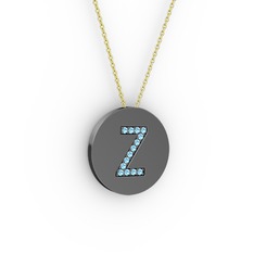 Z Baş Harf Kolye - Akuamarin 925 ayar siyah rodyum kaplama gümüş kolye (40 cm altın rolo zincir) #1qyxm53