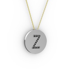 Z Baş Harf Kolye - Siyah zirkon 14 ayar beyaz altın kolye (40 cm gümüş rolo zincir) #1rhgtqa
