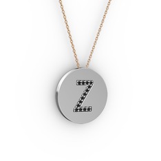 Z Baş Harf Kolye - Siyah zirkon 925 ayar gümüş kolye (40 cm rose altın rolo zincir) #1sin5ie