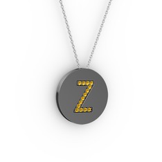 Z Baş Harf Kolye - Sitrin 925 ayar siyah rodyum kaplama gümüş kolye (40 cm gümüş rolo zincir) #1tm0lg3