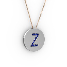 Z Baş Harf Kolye - Lab safir 925 ayar gümüş kolye (40 cm rose altın rolo zincir) #1ttmbc8