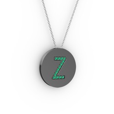 Z Baş Harf Kolye - Yeşil kuvars 925 ayar siyah rodyum kaplama gümüş kolye (40 cm beyaz altın rolo zincir) #1vs8rh
