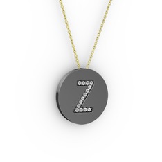 Z Baş Harf Kolye - Swarovski 925 ayar siyah rodyum kaplama gümüş kolye (40 cm altın rolo zincir) #1wwnui1