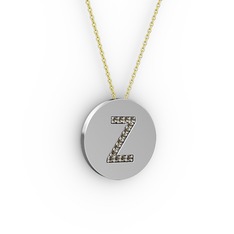 Z Baş Harf Kolye - Dumanlı kuvars 925 ayar gümüş kolye (40 cm altın rolo zincir) #2ajhuw
