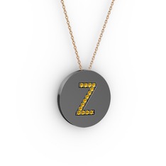 Z Baş Harf Kolye - Sitrin 925 ayar siyah rodyum kaplama gümüş kolye (40 cm rose altın rolo zincir) #66i93p