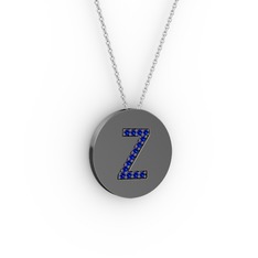 Z Baş Harf Kolye - Lab safir 925 ayar siyah rodyum kaplama gümüş kolye (40 cm gümüş rolo zincir) #emgl9x