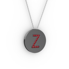 Z Baş Harf Kolye - Garnet 925 ayar siyah rodyum kaplama gümüş kolye (40 cm beyaz altın rolo zincir) #eyh3ne