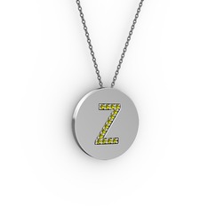 Z Baş Harf Kolye - Peridot 8 ayar beyaz altın kolye (40 cm gümüş rolo zincir) #hi9gv