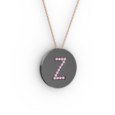 Z Baş Harf Kolye - Pembe kuvars 925 ayar siyah rodyum kaplama gümüş kolye (40 cm gümüş rolo zincir) #i3i727