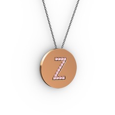 Z Baş Harf Kolye - Pembe kuvars 8 ayar rose altın kolye (40 cm gümüş rolo zincir) #ihr412