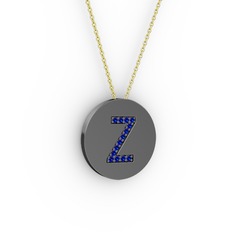 Z Baş Harf Kolye - Lab safir 925 ayar siyah rodyum kaplama gümüş kolye (40 cm gümüş rolo zincir) #is96hv