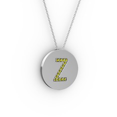 Z Baş Harf Kolye - Peridot 18 ayar beyaz altın kolye (40 cm gümüş rolo zincir) #szeerf