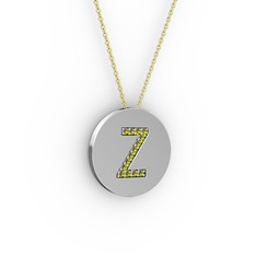 Z Baş Harf Kolye - Peridot 14 ayar beyaz altın kolye (40 cm altın rolo zincir) #wss5ad