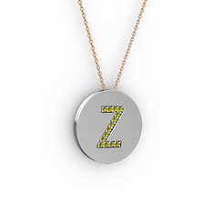 Z Baş Harf Kolye - Peridot 8 ayar beyaz altın kolye (40 cm gümüş rolo zincir) #wygbuh