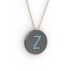 Z Baş Harf Kolye - Akuamarin 925 ayar siyah rodyum kaplama gümüş kolye (40 cm gümüş rolo zincir) #yedpt9