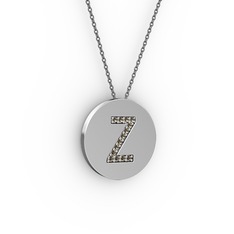 Z Baş Harf Kolye - Dumanlı kuvars 8 ayar beyaz altın kolye (40 cm gümüş rolo zincir) #z3gh71