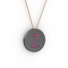 Z Baş Harf Kolye - Rodolit garnet 925 ayar siyah rodyum kaplama gümüş kolye (40 cm gümüş rolo zincir) #z7m172