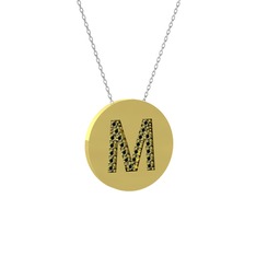M Baş Harf Kolye - Peridot 925 ayar altın kaplama gümüş kolye (40 cm gümüş rolo zincir) #108568q